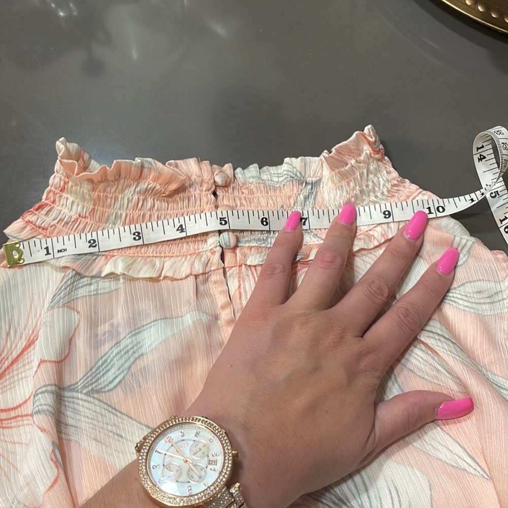 RyeGrass 3XL pink sheer peplum blouse with soft floral print and synch waist - Picture 11 of 13